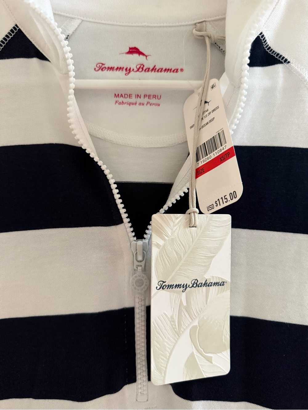NWT Tommy Bahama Navy White Striped Quarter Zip Swim Cover-Up Dress XS Coastal - Picture 3 of 8